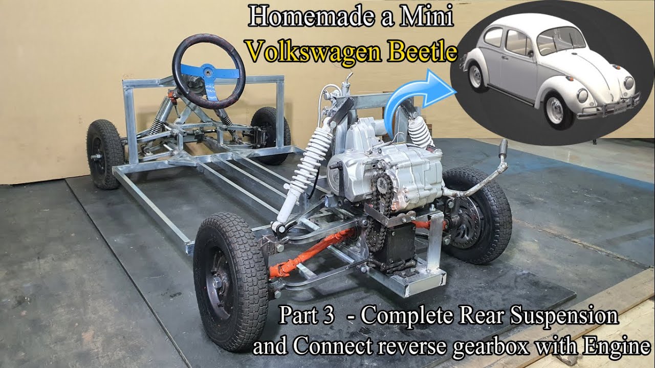 Homemade a Mini Volkswagen Beetle (Part 3 - Connect Reverse Gearbox with Engine)