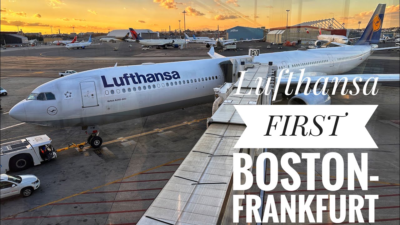 Lufthansa First Class Boston-Frankfurt BOS FRA LH423 Abflug in den Sonnenuntergang, November 2024