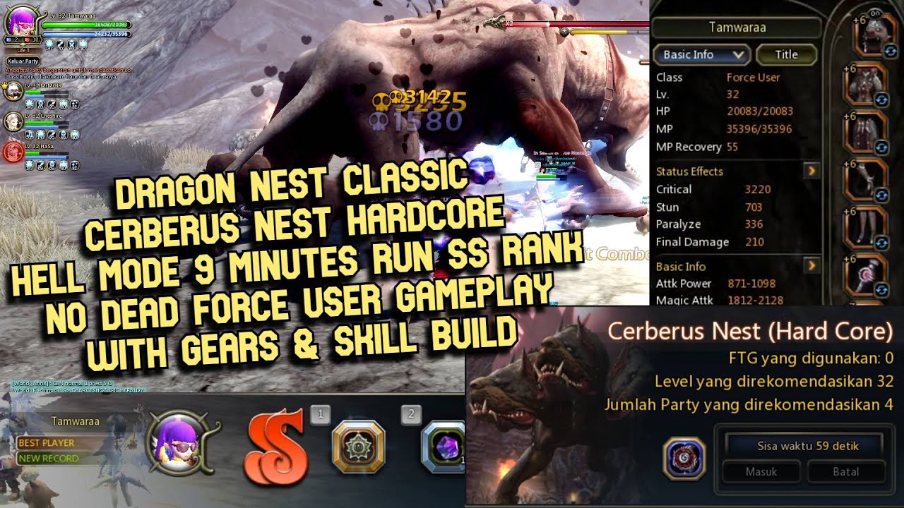 DN Classic Cerberus Hardcore Hell Mode 9 Minutes No Dead Force User With Gears & Skill Build