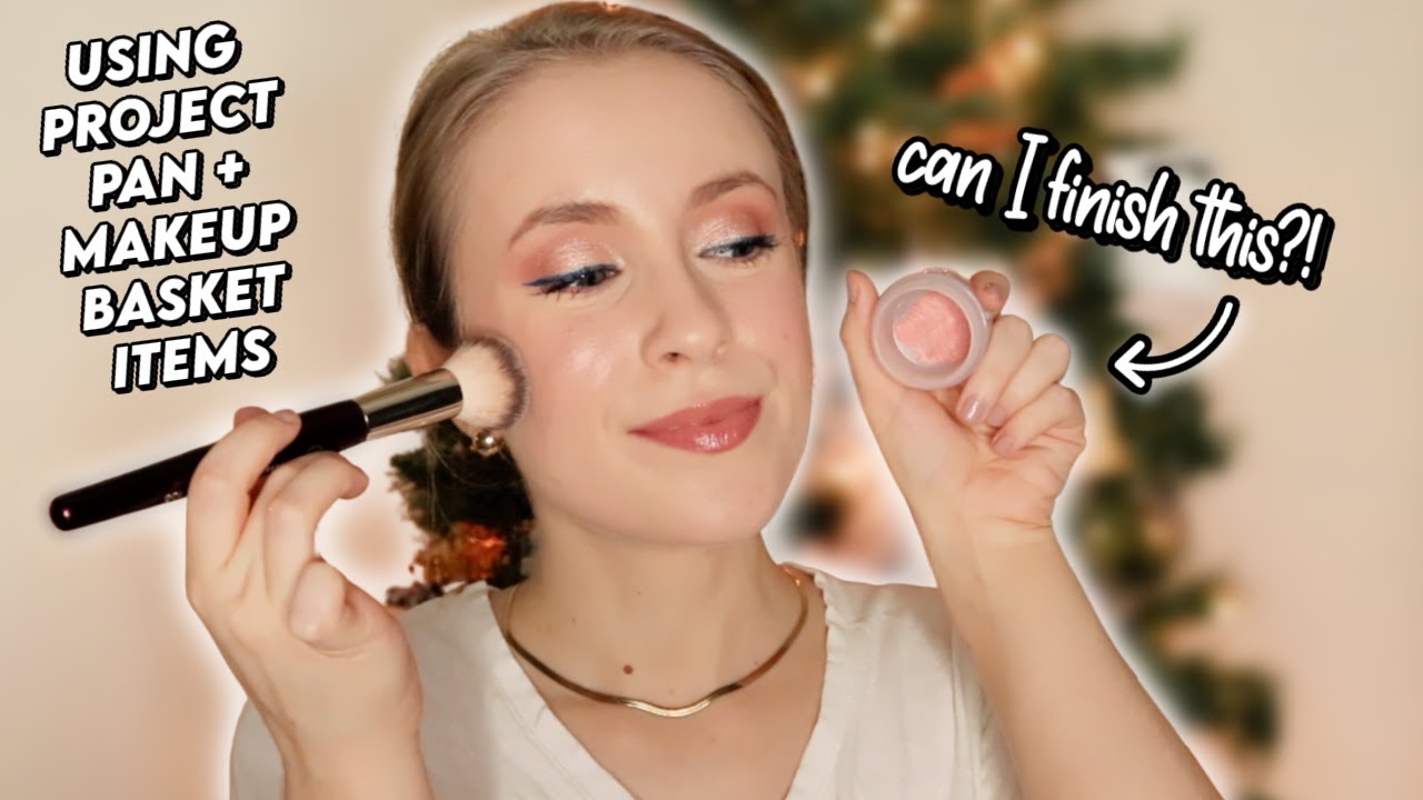 Full Face of Project Pan & Makeup Basket Items // GRWM in front of the Christmas Tree!
