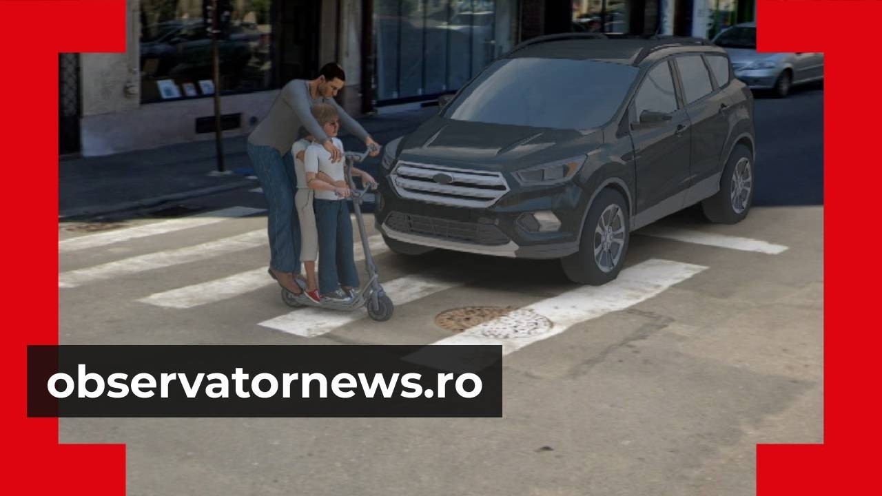 ANIMAŢIE. Ilan Laufer, lovit de o maşină, după ce a traversat pe trotinetă împreună cu cei doi copii