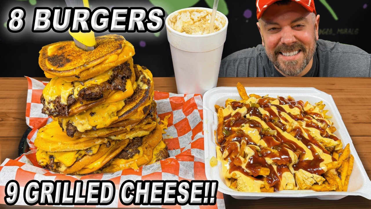 This 8-Patty Hooligan Burger Challenge in Kentucky Has 9 Grilled Cheese Sandwich Buns!!