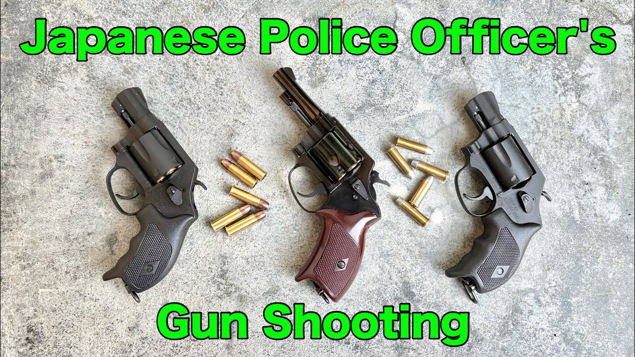 Japanese police officer shooting an airsoft model gun