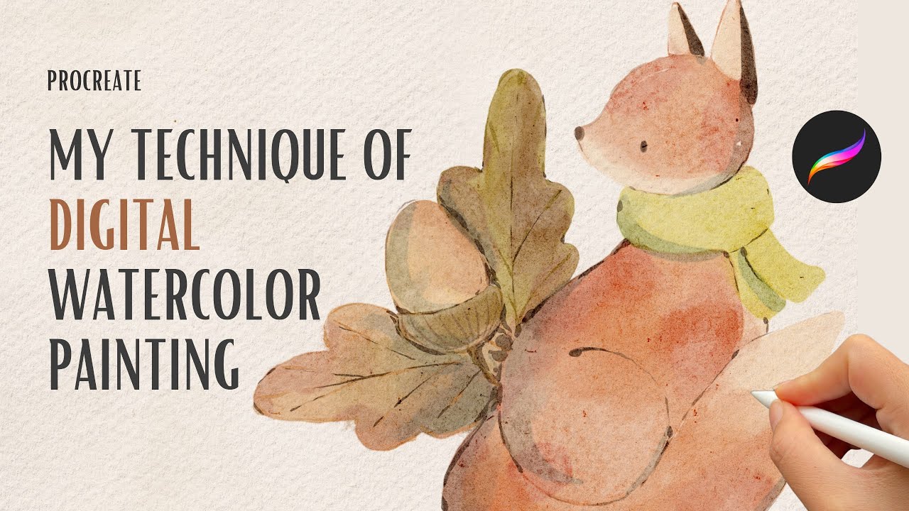 Draw with Me. Watercolor Cute Fox in Procreate. Autumn Painting Tutorial with My Brushes.