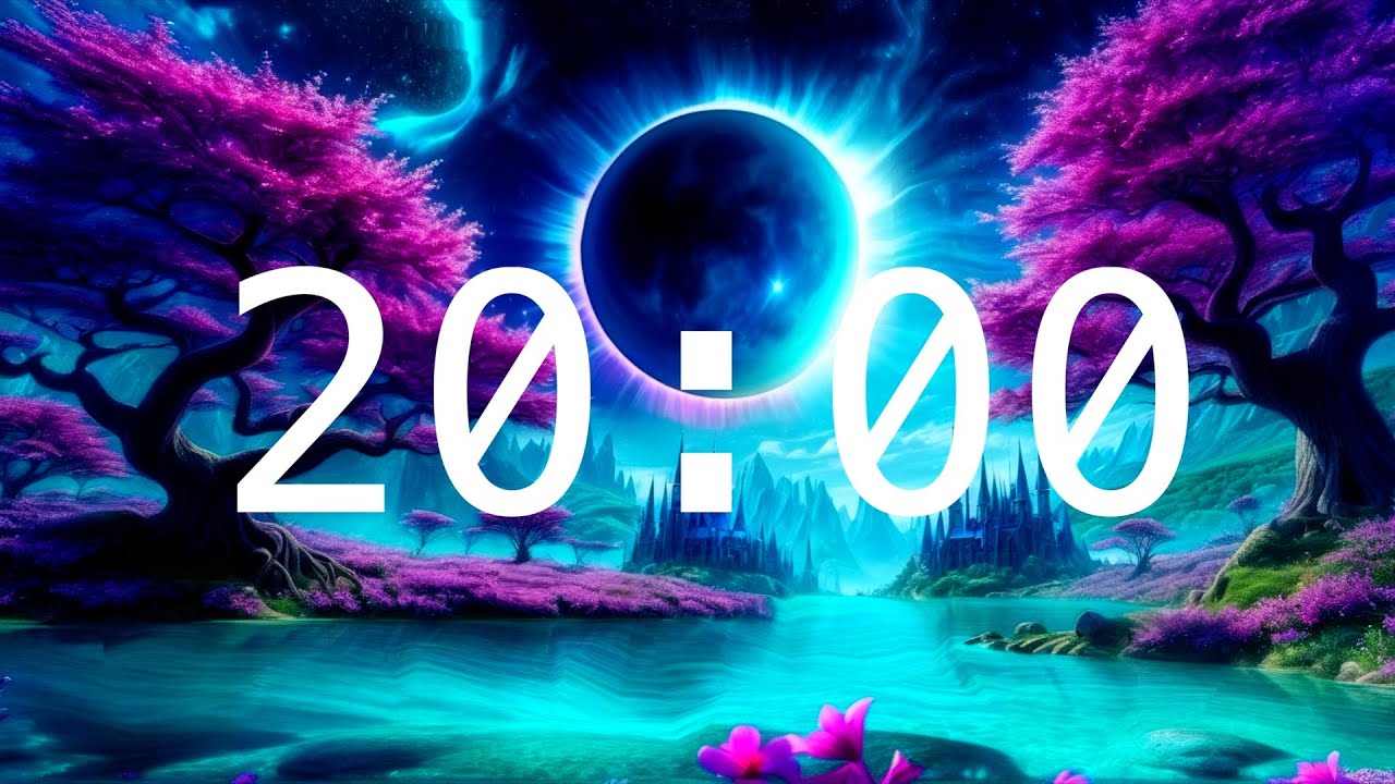 20 Minute Countdown Timer with Alarm | Total Solar Eclipse in Another Galaxy |  Calming Music