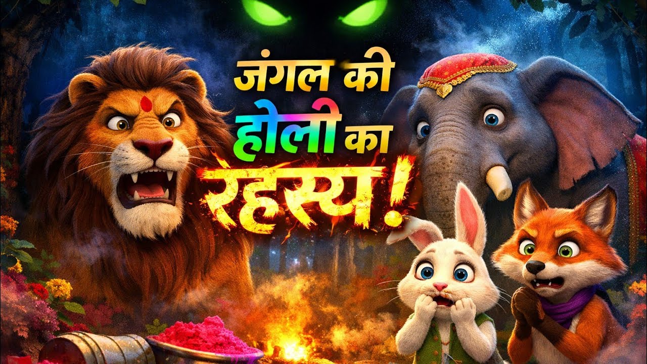 होली की रात जंगल में हुआ बड़ा रहस्य 😱 | शेर, हाथी और खरगोश की सस्पेंस कहानी | Jungle Holi Story