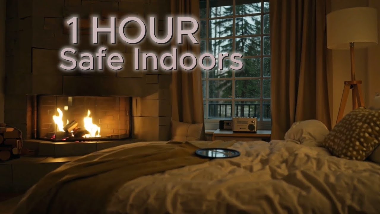 1 HOUR You’re Safe Indoors🌧️ Cozy Fireplace & Rain Ambience | Deep Sleep Sounds