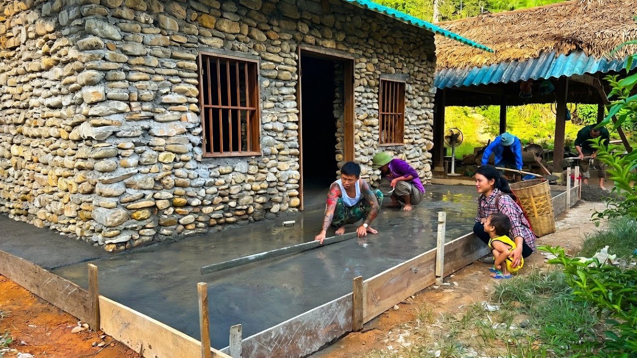 CEO Hung How to Use Sand and Cement to Pour Concrete for the House Foundation for Thuy and Baby Nam.