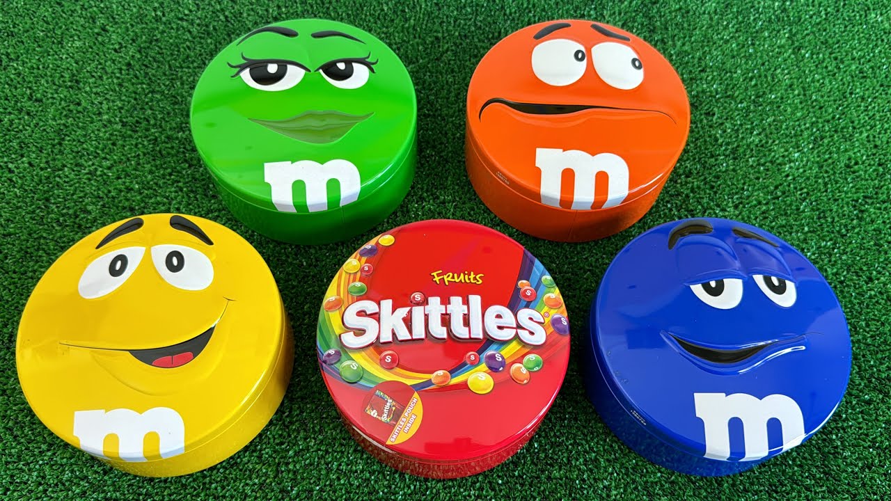 4 Minutes Satisfying with Rainbow Candies Unpacking From Glossy M&M'S Containers ASMR Slime Surprise