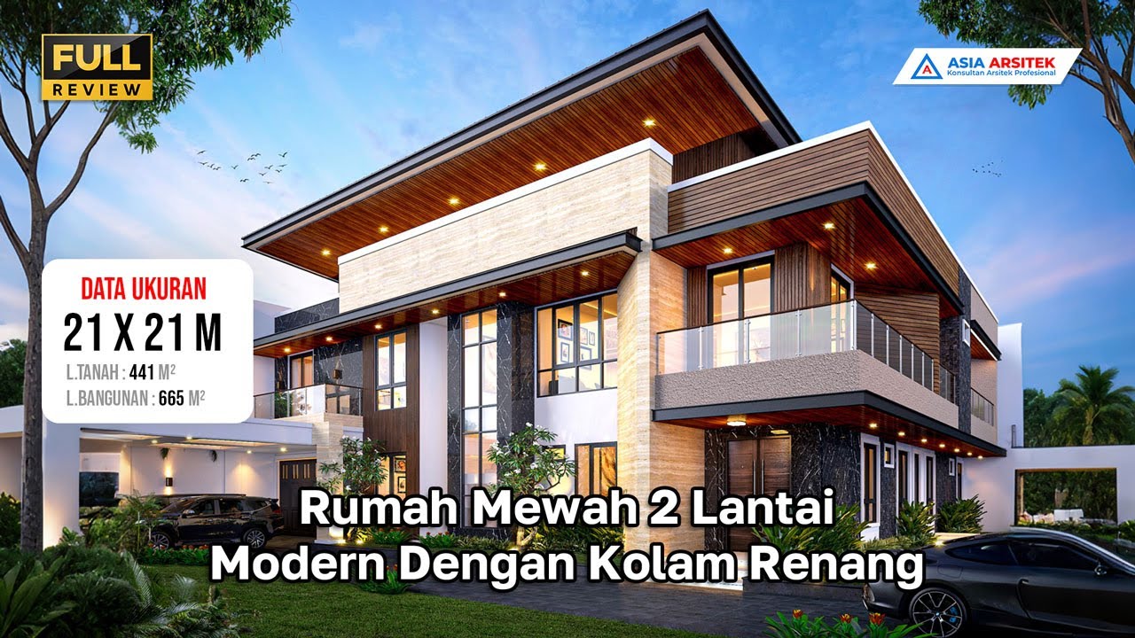 DESAIN RUMAH MEWAH MINIMALIS MODERN 2 LANTAI 6 KAMAR DI LAHAN 441 M2 - Jasa Arsitek Bekasi