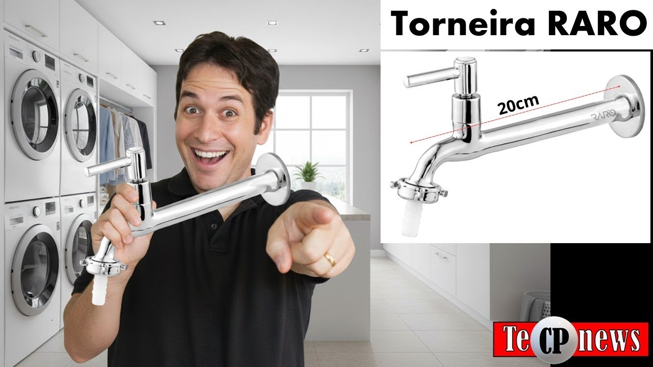 Torneira Metal RARO: Reta longa de 22cm para parede; multiuso de lavanderia e coozinha.