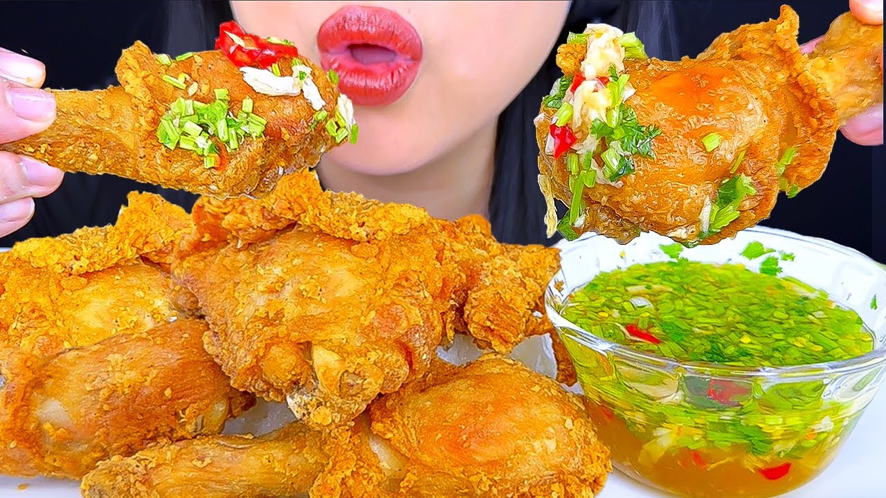 ASMR MUKBANG | Fried Chicken With Ginger Crack Sauce | Eating Sounds | ASMR Phan