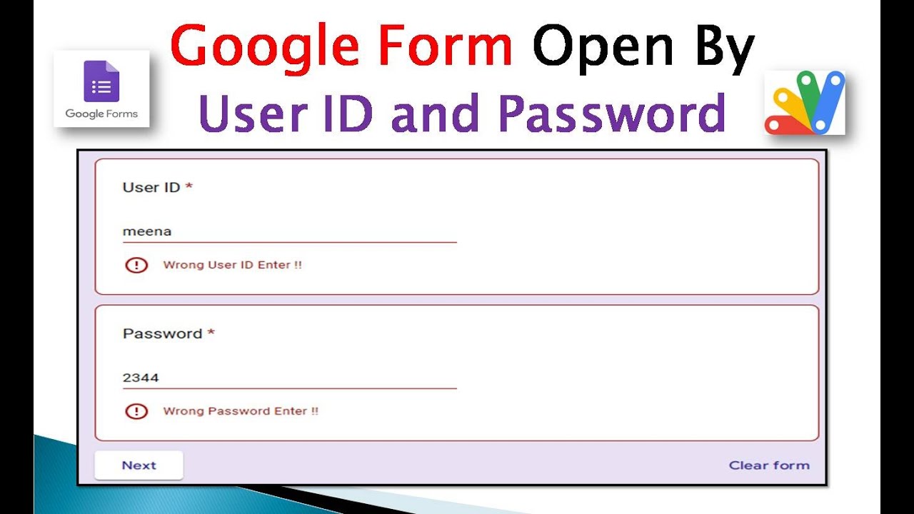 Google Form Protect by User ID and Password by web app script वेब एप्स्क्रिप की मदद से गूगल फॉर्म
