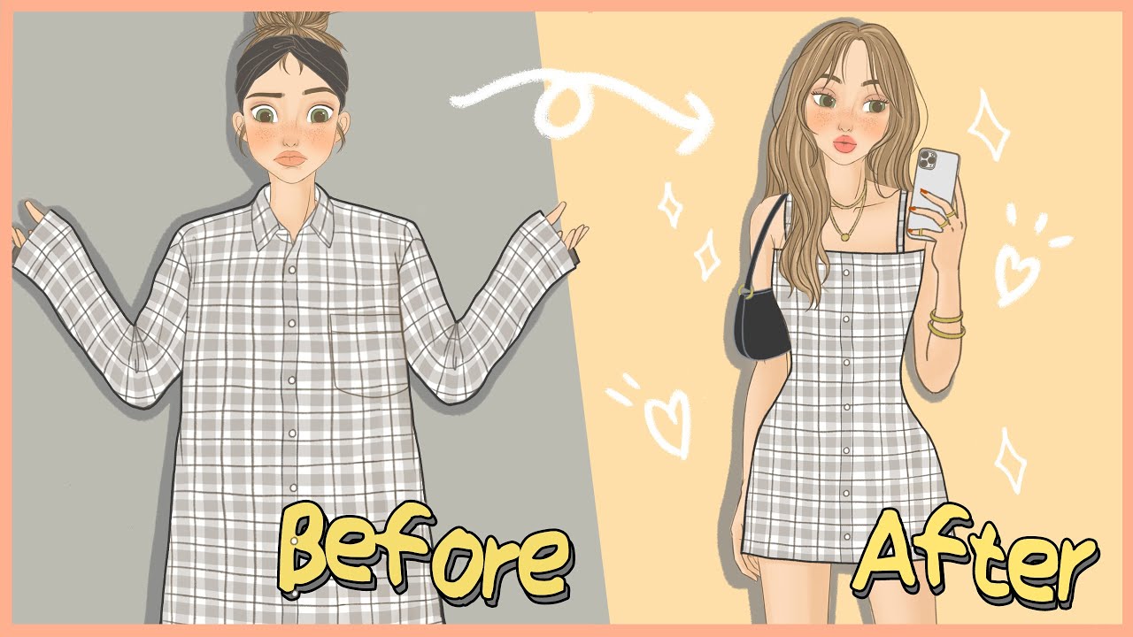 THRIFT FLIP | DIY | diy clothing transformations animation | 안 입는 셔츠에서 원피스로 리폼하기 애니메이션 | 가위,재봉틀 소리