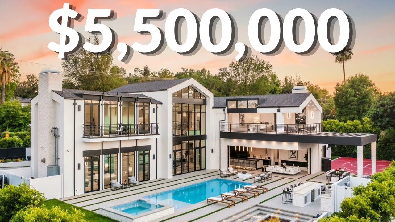 Touring a HUGE $5,500,000 DRAMATIC MODERN Mansion With a Basketball Court | Los Angeles Mansion Tour
