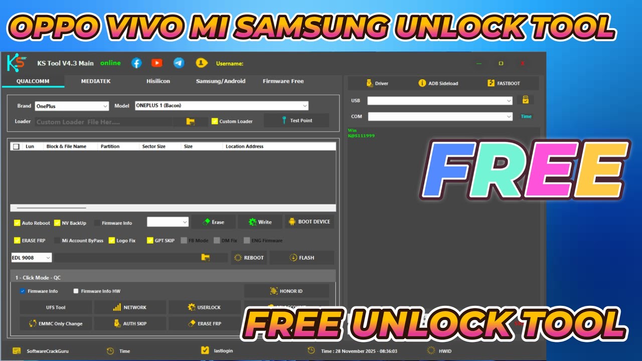 OPPO VIVO MI SAMSUNG HUAWEI UNLOCKING TOOL / Oppo, Realme, Tecno, Vivo FREE Unlock Tool