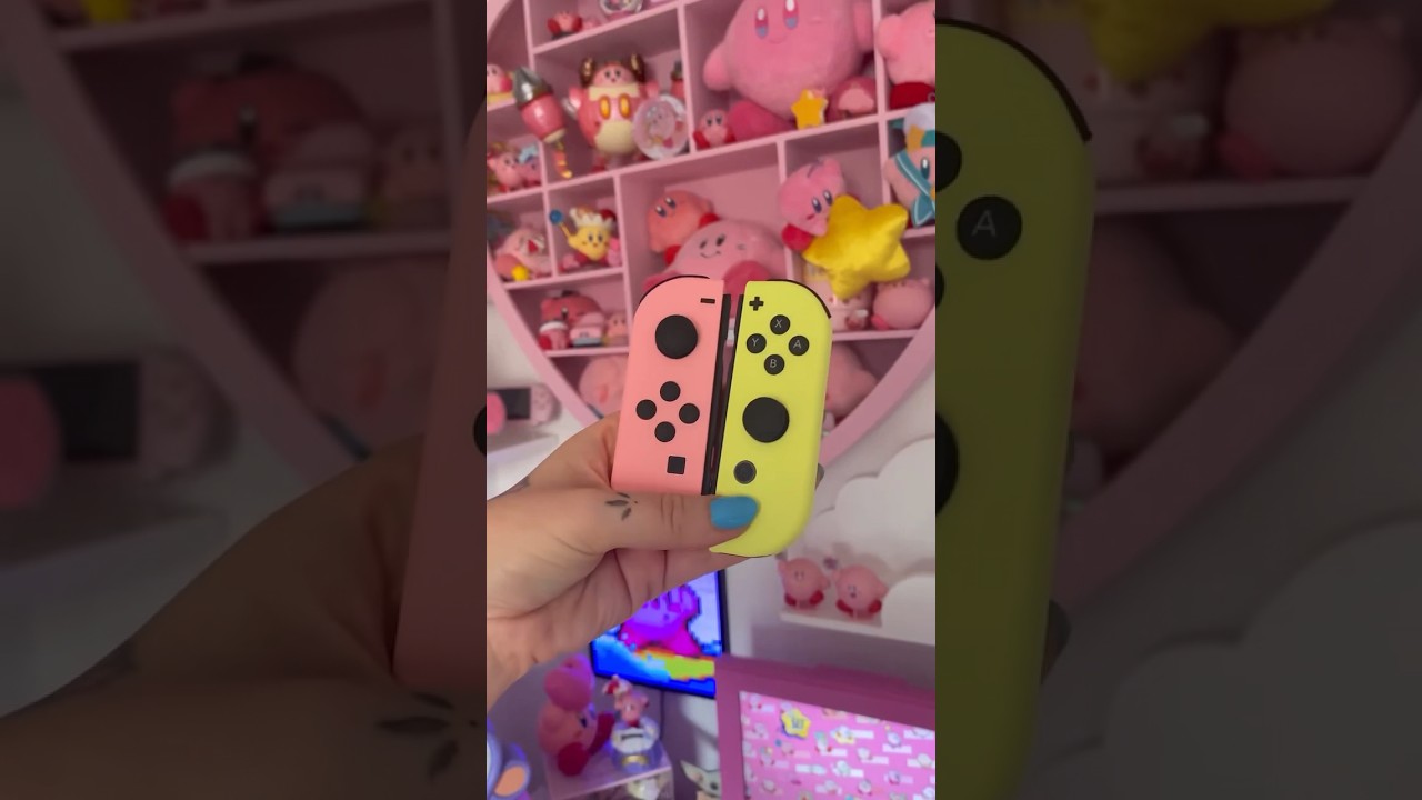 new pink & yellow nintendo switch joycon! 😍 #kirby #nintendoswitch #pinkgaming #gamingsetup