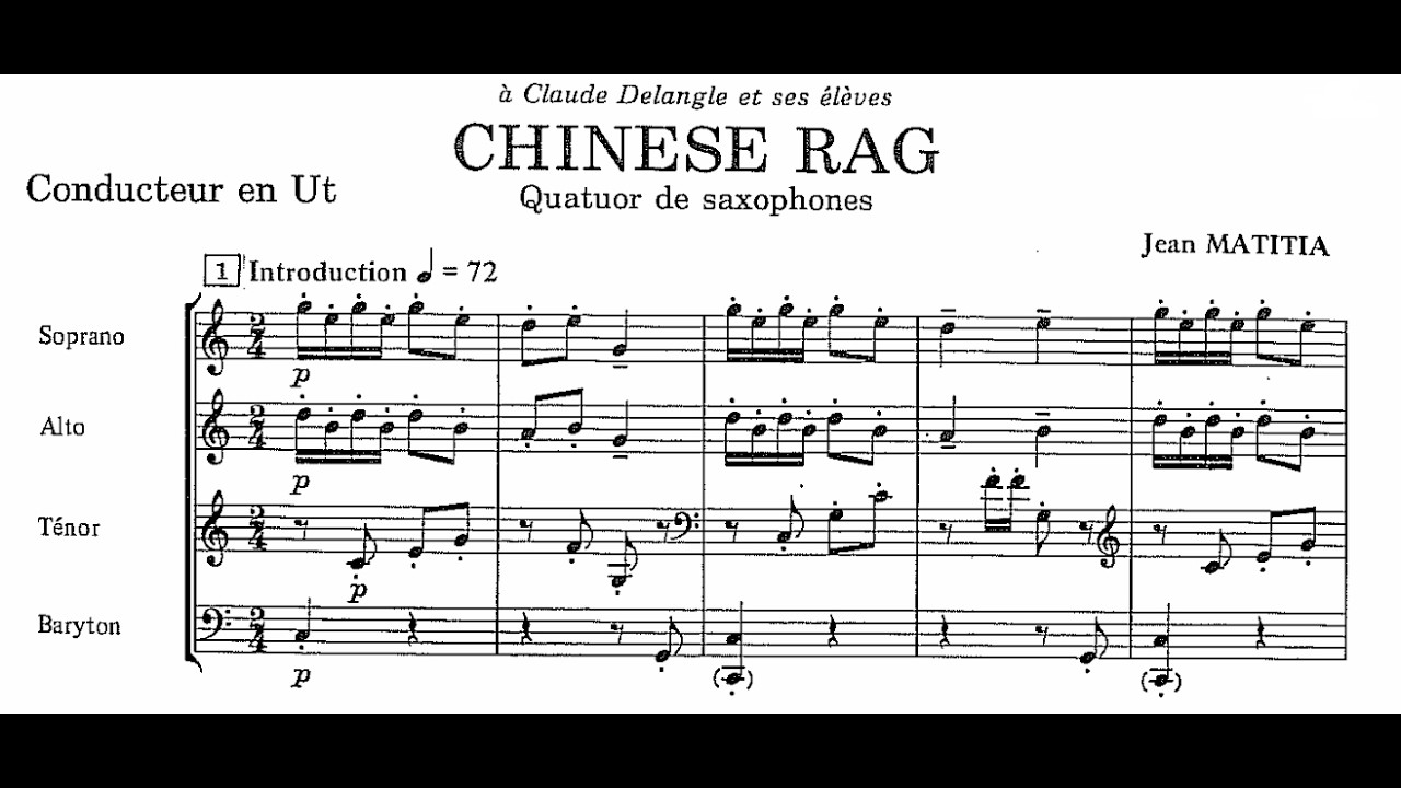 Chinese Rag for Saxophone Quartet (SATB) by Jean Matitia