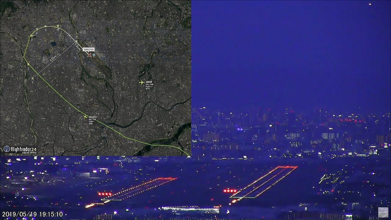 【参考】伊丹14～サークリングアプローチ｜大阪空港広角、flightradar24より