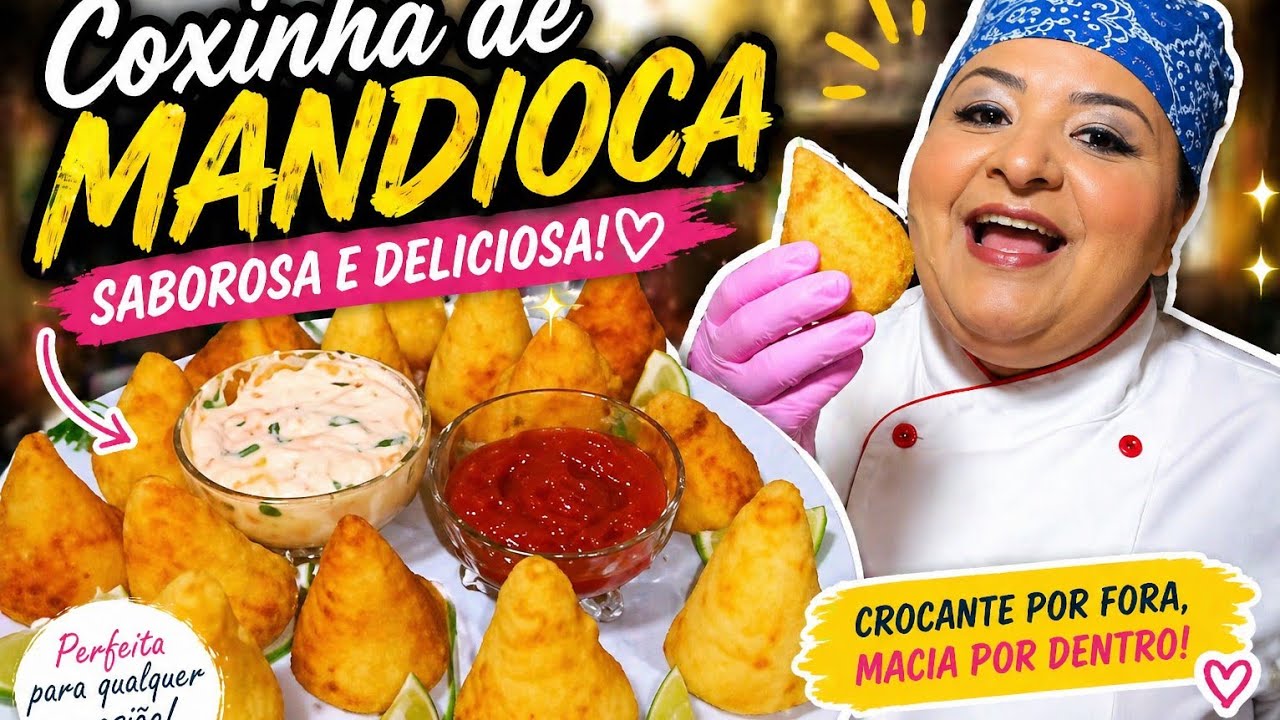 Coxinha de mandioca fácil e bem macia com recheio carne seca