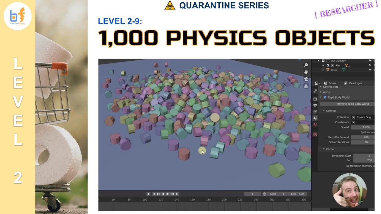 1,000 Physics Objects falling into a pile in Blender | Quarantine Series 2-9