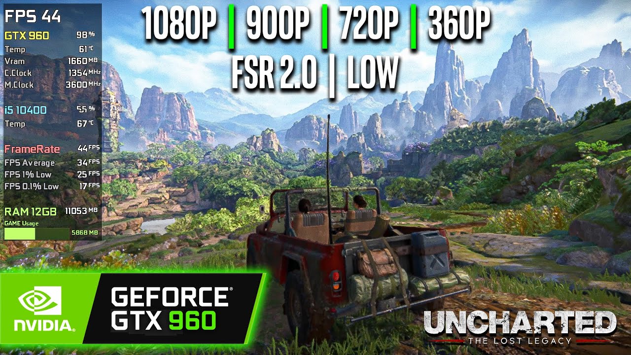 GTX 960 | Uncharted: The Lost Legacy - 1080p, 900p, 720p, FSR 2.0