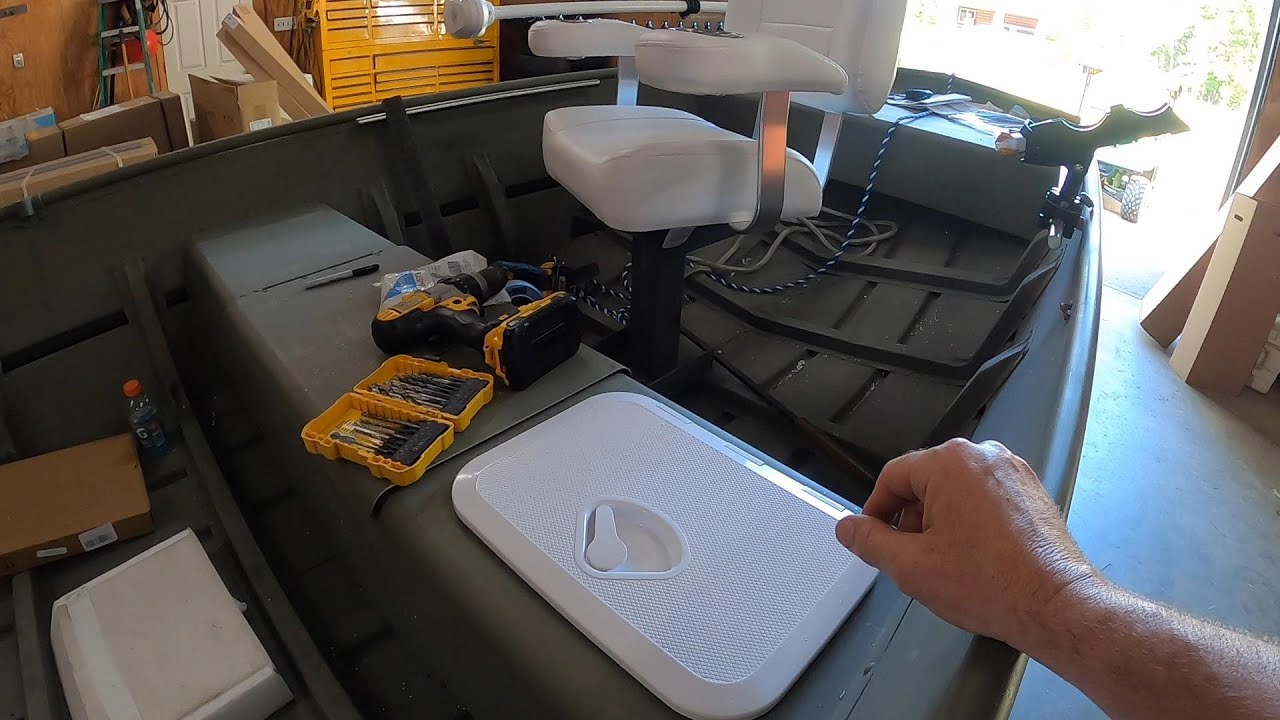 lowe 1648 jon boat Cuting in storage hatches in seat