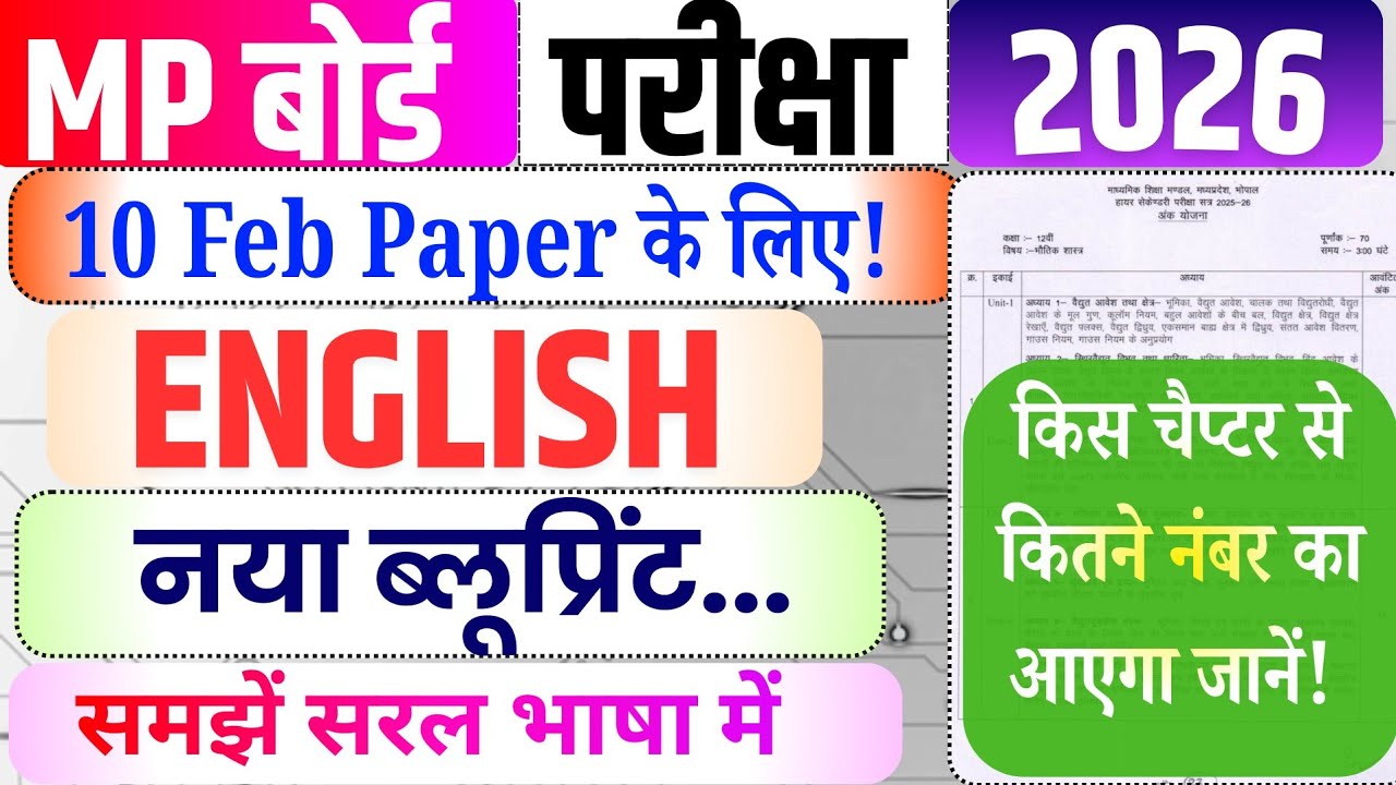 Mp Board Class 12 English Blueprint 2026 | Class 12th English Important Questions 2026 Board Exam🔥