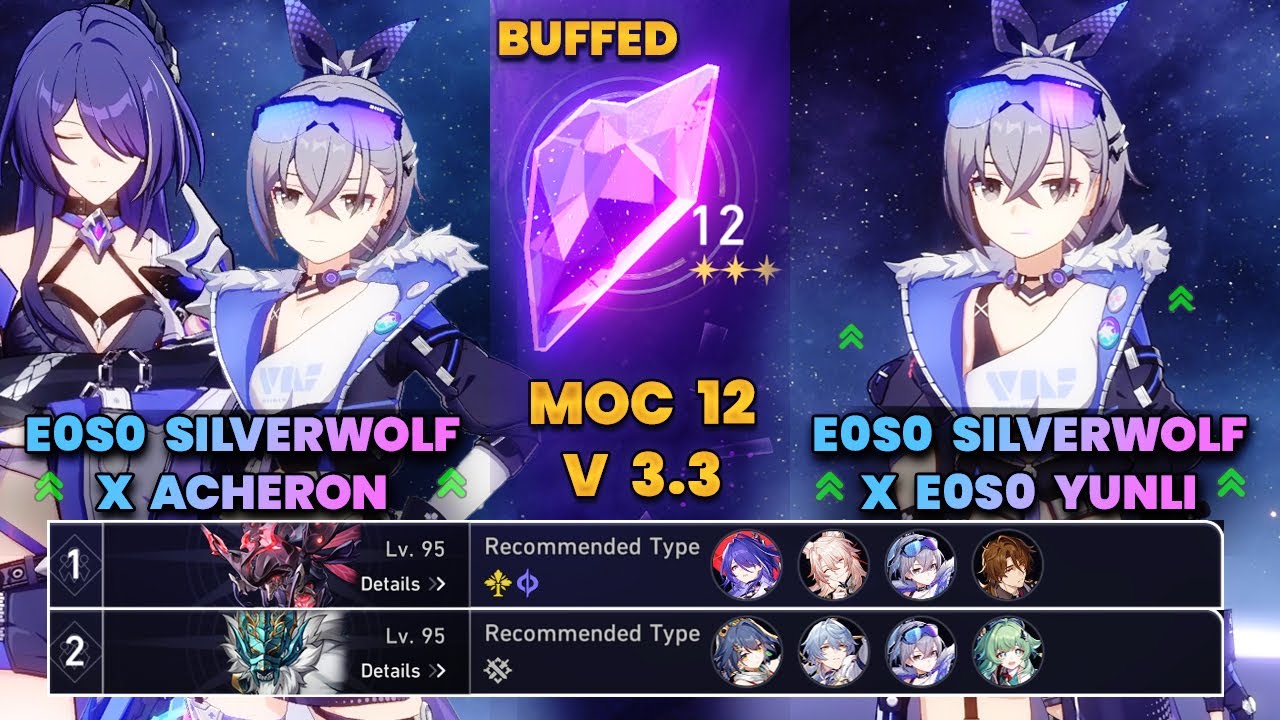 E0S0 Silver Wolf Buffed x E0S0 Acheron & Yunli | MOC12 | 3 Stars | HSR | V3.3 | Character Showcase |