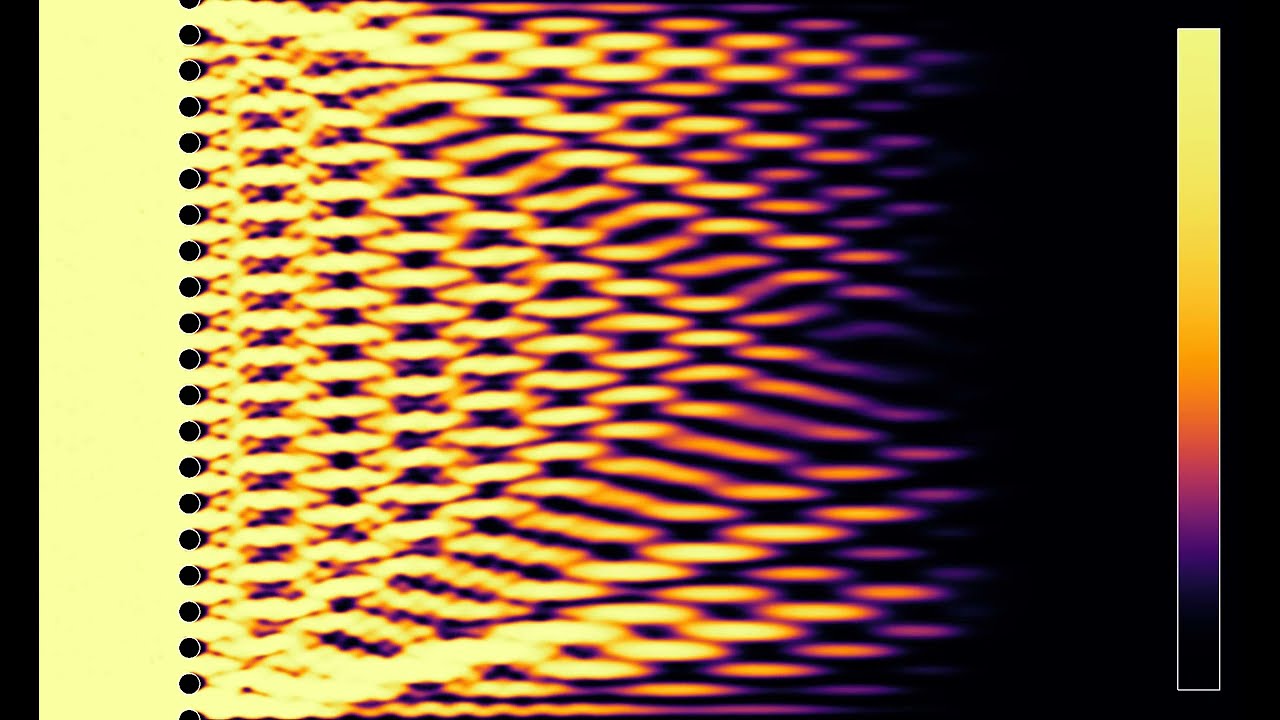 A linear wave hitting a diffraction grating