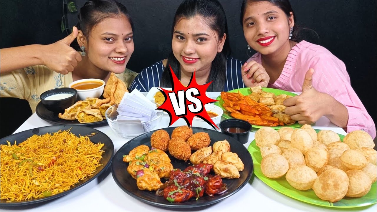 Guess The Words Food Challenge | Golgappa, Momos, Samosa, Spring Roll, Chowmin Eating Challenge