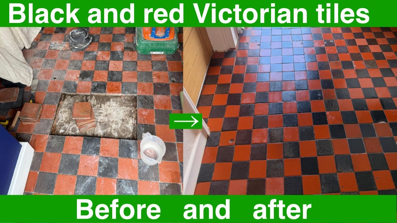 Victorian red and black tiles restored in Kendal Cumbria 