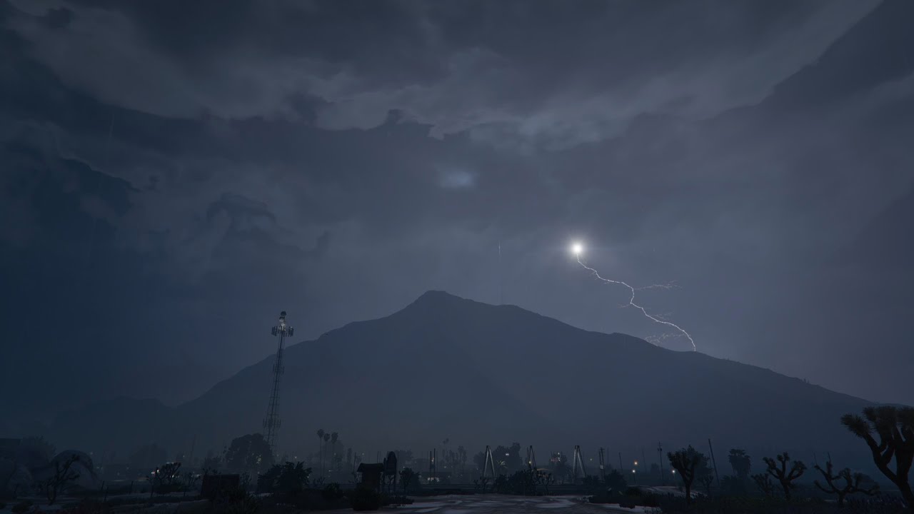 Late Night Thunder Storm In Sandy Shores | GTA V 4K