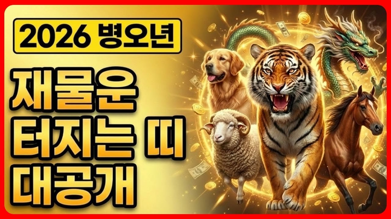재물운 띠, 2026년 재물운 터지는 띠 대공개! | 호랑이띠 | 개띠 | 양띠 | 용띠 | 말띠 | 재물복 | 재물운 TOP 5 띠 | 병오년 재물운