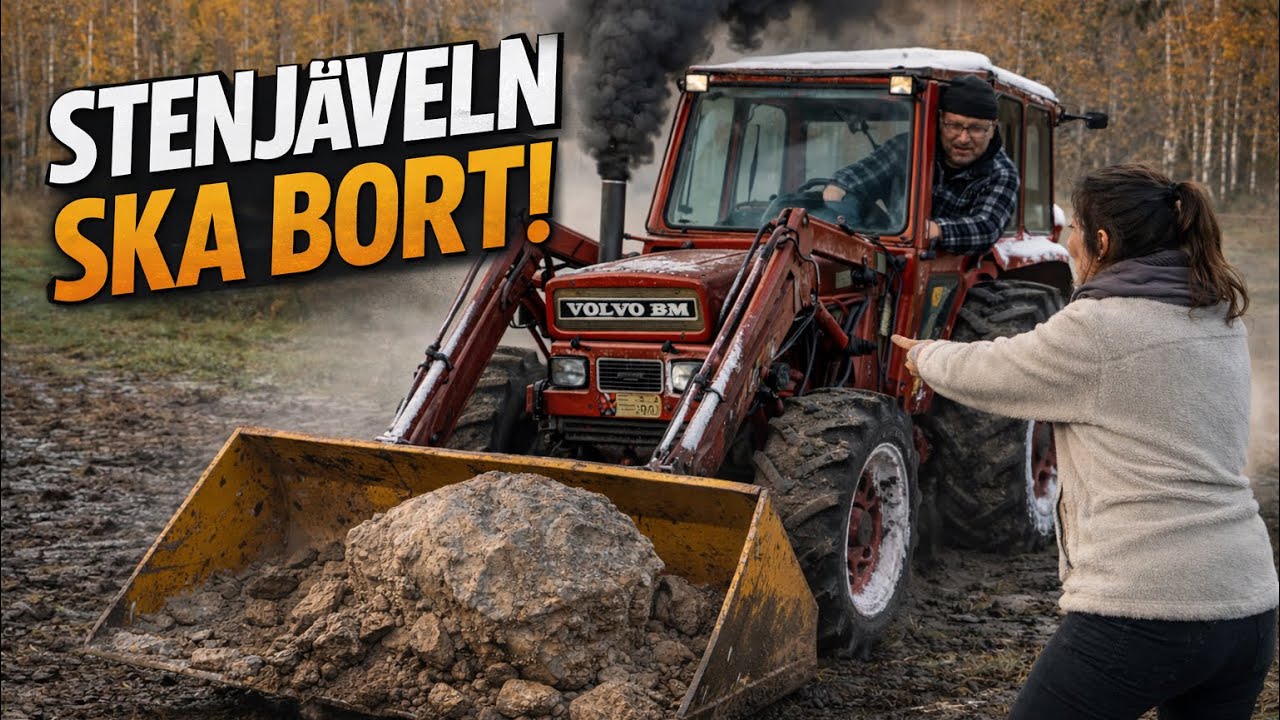 Plockar upp stenjäv… Naturligtvis är traktorn inblandad Volvo BM430
