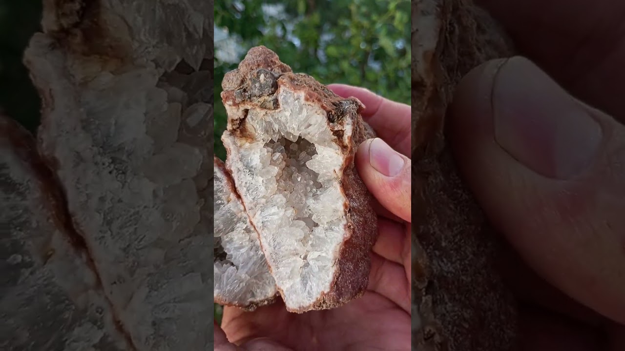 Quartz Geode in Orange Silica, White Quartz Crystal Geode, Rock Geode