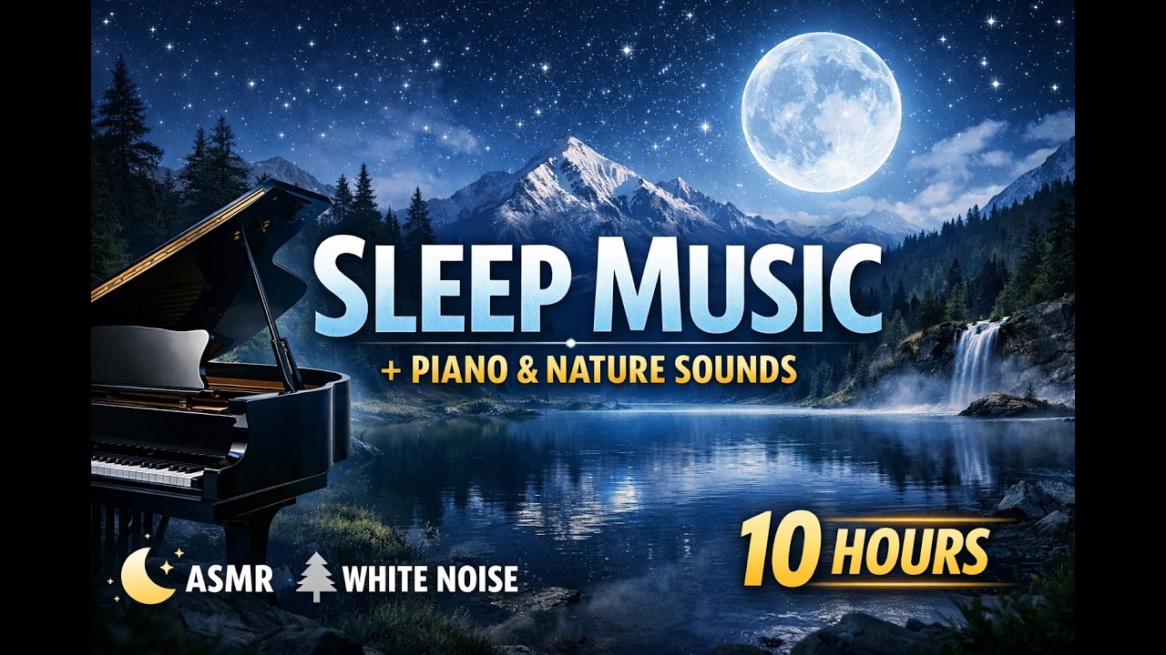 10 hours of soft piano, nature sounds and white noise for deep sleep, baby sleep, insomnia relief.