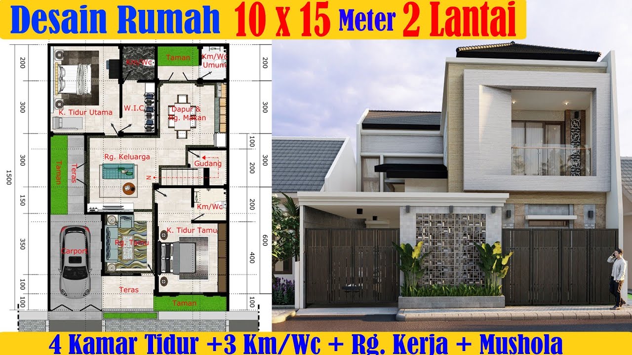 Desain Rumah Minimalis 10X15, 2 Lantai 4 Kamar Tidur