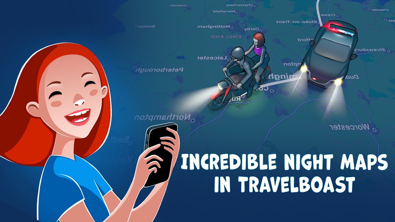 TravelBoast - the free mobile app. Demonstration of night maps.