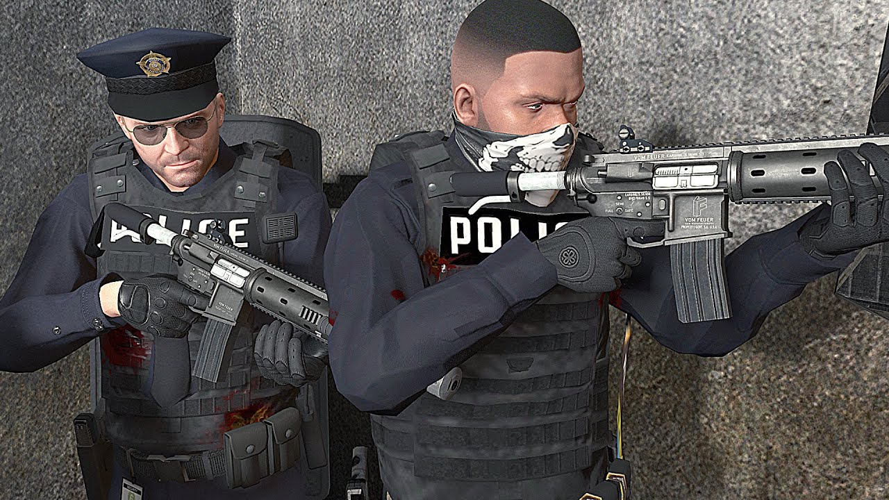 GTA 5 - ПЛОХОЙ КОП👮Майкл и Франклин грабят ФРБ вместе с полицией! (Эпическая перестрелка между по...