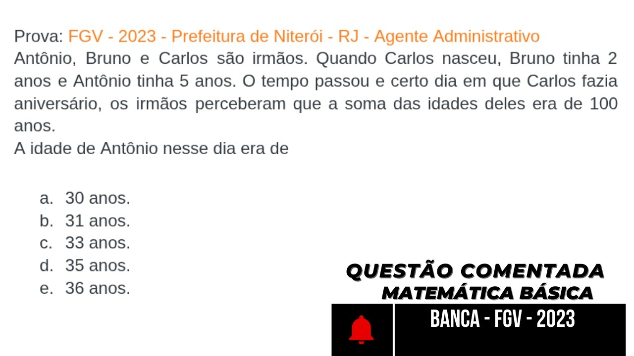 BANCA FGV Questão de Matemática Básica Resolvida Passo a Passo  Concursos 2023