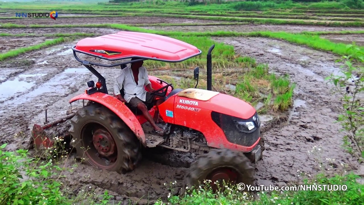 máy cày, xe máy cày, may cay, máy cày ruộng - LÀM VIỆC - Tractor at work