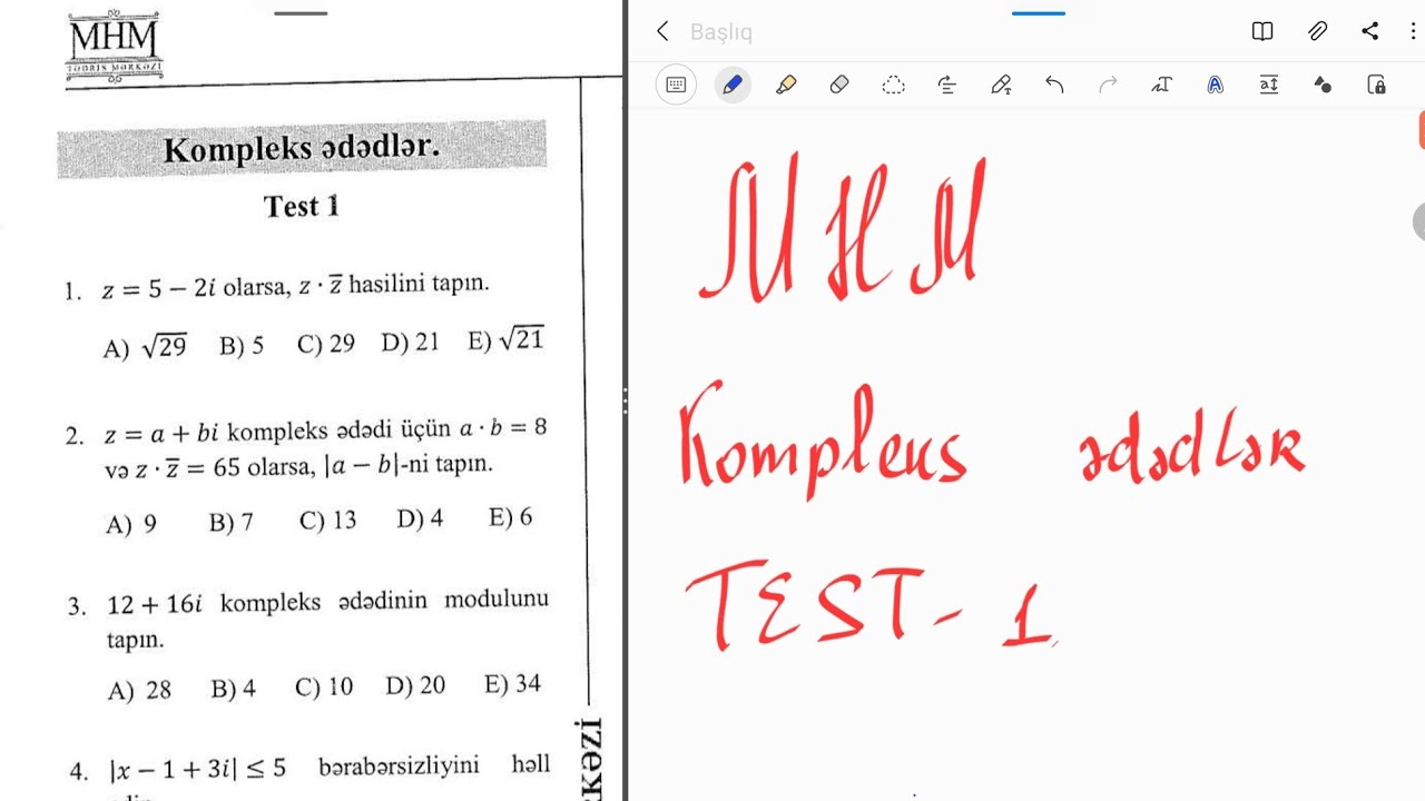 MHM Kompleks ədədlər Test 1