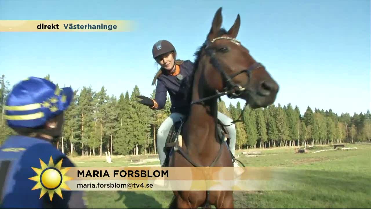 Maria Forsblom provar på att rida - Nyhetsmorgon (TV4)
