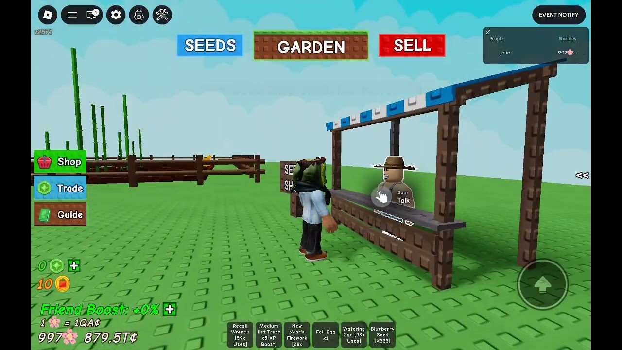 Grow a Garden butt I can only use 9 tjigs