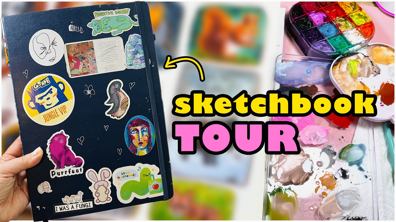 Mixed Media Sketchbook Flipthrough 🎨🖌️#mixedmedia #sketchbooktour