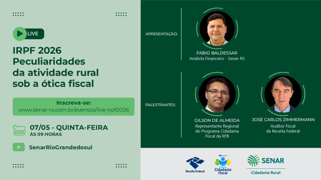 Live IRPF 2026: Peculiaridades da atividade rural sob a &oacute;tica fiscal