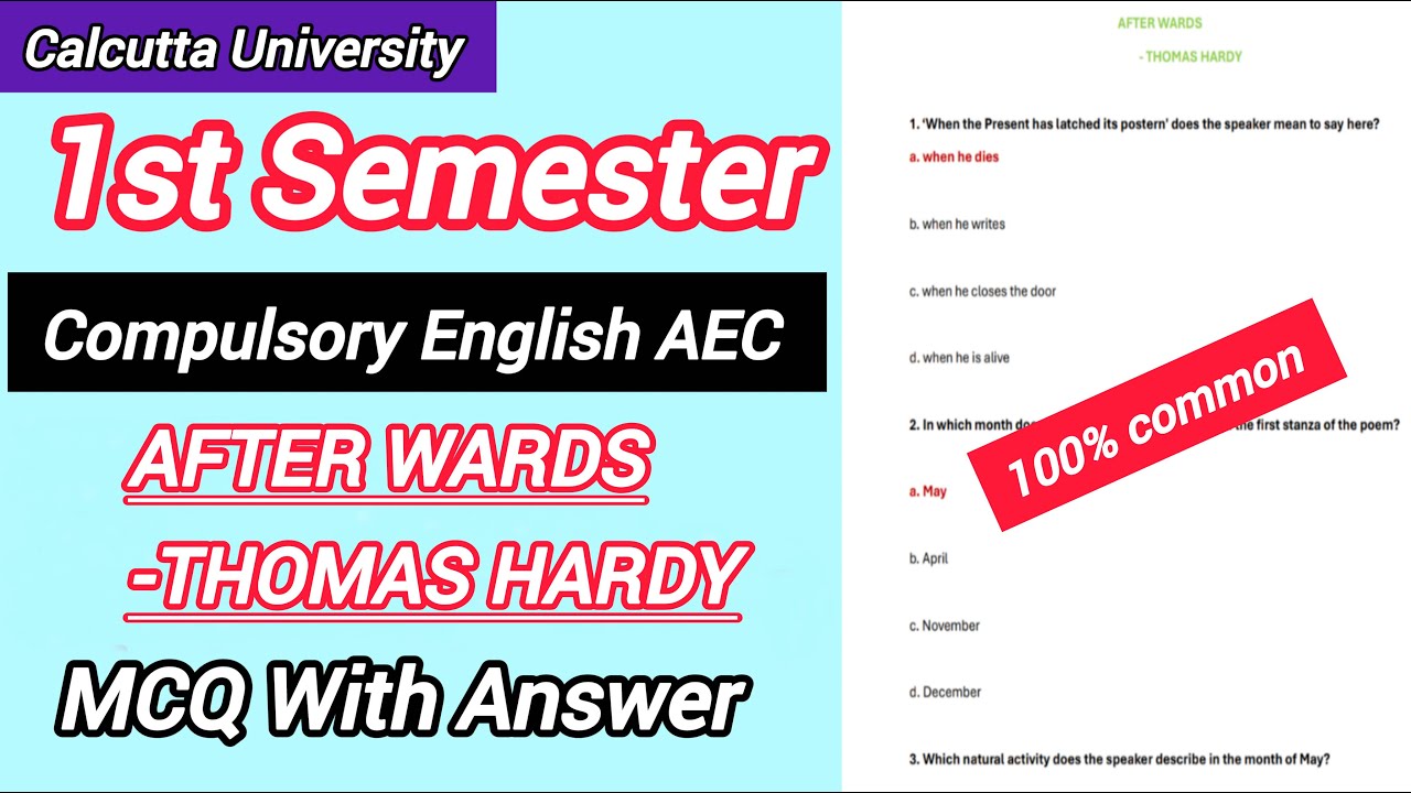 Cu 1st semester compulsory English AEC MCQ suggestions 2025 /AFTER WARDS -THOMAS HARDY