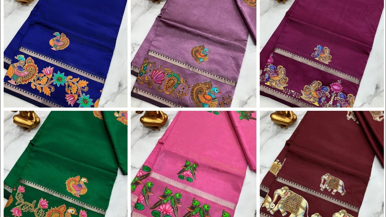 Сари ручной работы из Мангалгири || Сари с принтами из Танджора