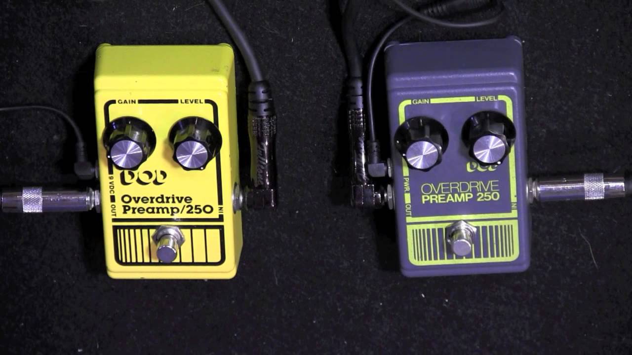DOD Preamp 250 Overdrive Gray versus Yellow guitar pedal shoootout